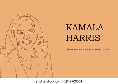 Thrissur, Kerala, India- 08/11/2020
 Caricature Of Kamala Harris The First Female Vice President Of USA Drawn With Pencil In An Light Brown Background. Concept Of Women Empowerment And Democracy 