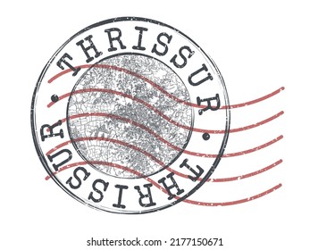 Thrissur, Kerala, India Stamp Map Postal. Silhouette Seal Roads and Streets. Passport Round Design. Vector Icon. Design Retro Travel National Symbol.