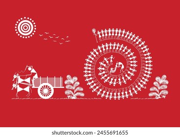 Thriving Beneath the Banyan: A Vibrant Warli Tapestry of Rural Life. Warli art, Rural life India, Indian village art, Folk art India, Tree of life.