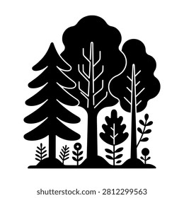 Thriving Forest icon featuring a dense and healthy woodland ecosystem with multiple tree layers. Represents biodiversity, environmental conservation, sustainability, natural resources, and ecological balance. Ideal for ESG projects, environmental organizations, nature branding, and conservation campaigns.
