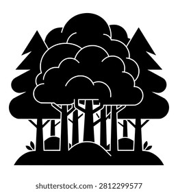 Thriving Forest icon featuring a dense and healthy woodland ecosystem with multiple tree layers. Represents biodiversity, environmental conservation, sustainability, natural resources, and ecological balance. Ideal for ESG projects, environmental organizations, nature branding, and conservation campaigns.