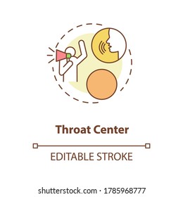 Throat center concept icon. Personal manifestation. Ability to speak. Chakra in body system. Human design idea thin line illustration. Vector isolated outline RGB color drawing. Editable stroke