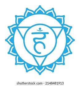 The throat chakra - Vishuddha, blue symbol, element Ether, isolated on white background. Self-expression, communication, and confidence.