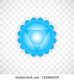Throat chakra Visuddha in blue color isolated on transparent background. Isoteric flat icon. Geometric pattern.