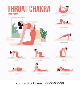 THROAT CHAKRA Yoga poses. Young woman practicing Yoga pose. Woman workout fitness, aerobic and exercises.