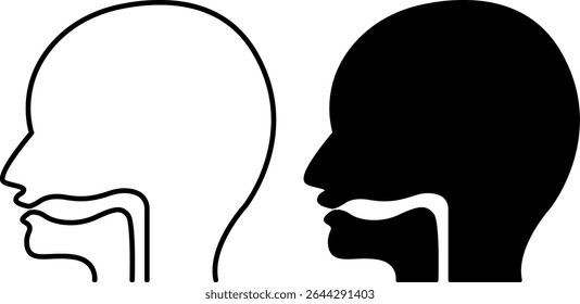 Ícones da garganta. Ilustração De Vetor Em Preto E Branco. Parte Do Pescoço À Frente Da Coluna Espinhal. Órgão Interno Humano, Medicina. Anatomia de conceito
