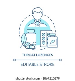 Throat lozenges concept icon. Sore throat treatment idea thin line illustration. Relief for soreness. Honey and menthol ingredients. Vector isolated outline RGB color drawing. Editable stroke