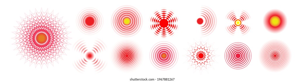 Throat pain or joint pain red circle vector icon, localization spot of sore hurt and ache of toothache, stomach and headache