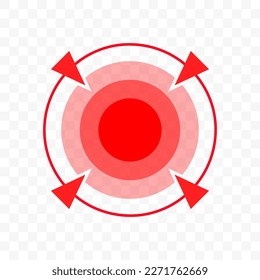 Throat pain or joint pain target red circle vector icon, pain localization spot of sore hurt and ache of toothache, stomach pain and headache