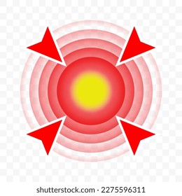 Throat pain or joint pain target red circle vector icon, acute pain localization spot of sore hurt and ache of toothache, stomach pain and headache