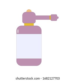 Throat spray aerosol medication bottle, medicinal remedy for sore throat. Pneumonia and coronavirus COVID-19 treatment. Vector illustration isolated on white background. 