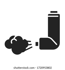 Throat spray glyph black icon. Pharmaceutical drug. Asthma inhaler. Pictogram for web page, mobile app, promo. 