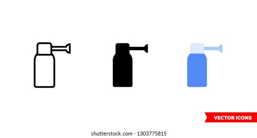 Throat spray icon of 3 types: color, black and white, outline. Isolated vector sign symbol.