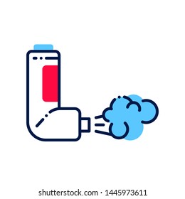 Throat spray line color icon. Asthma inhaler. First aid. Lung disease treatment. Sign for web page, mobile app, button, logo. Vector isolated element. Editable stroke.