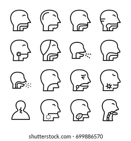 Throat, Virus Line Vector Icons Set