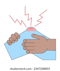 Throbbing pain on knee flat line color isolated vector object. Sprained ligaments. Editable clip art image on white background. Simple outline cartoon spot illustration for web design
