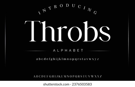 Throbs Elegant luxury abstract wedding fashion logo font alphabet. Minimal classic  urban fonts for logo, brand etc. Typography typeface uppercase lowercase and number. vector illustration