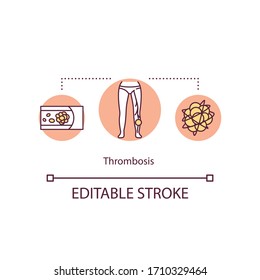 Thrombosis Concept Icon. Blood Clot In Vein Idea Thin Line Illustration. Vascular System Disease. Arterial Thrombus. Vector Isolated Outline RGB Color Drawing. Editable Stroke