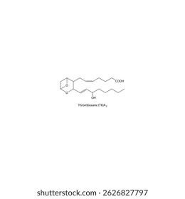 Estructura molecular de la molécula de tromboxano A2 (TXA2), fórmula esquelética del compuesto de tromboxano, ilustración de diagrama simple