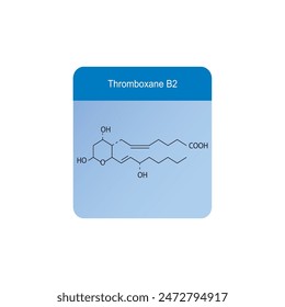 Thromboxane B2 skeletal structure diagram.Prostanoid compound molecule scientific illustration on blue background.