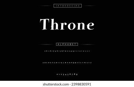 Tono Elegante Tipo de letra Mayúsculas minúsculas y número. Diseños de moda mínimos con letras clásicas. Tipografía moderna de serif con el concepto de vintage decorativo regular. ilustración vectorial