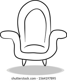 Throne icon on white background, flat design, hand drawing. Illustration of armchair, contour of symbol black