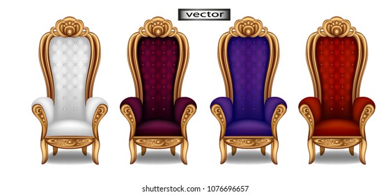 The throne of the king in the throne room, red, blue, white, purple icon to the throne. Vector illustration of crown icon for web design