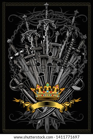 The throne of kings and crown and cold weapons of the Middle Ages