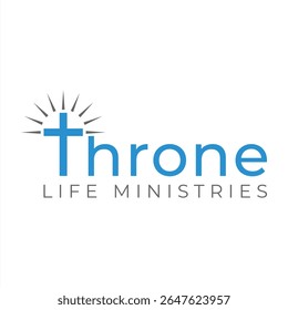 Throne Life Ministries Logo Design Featuring a Cross with Rays Radiating Outward in a Simple and Modern Style