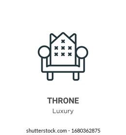 Throne Umriss Vektorillustration Symbol. Dünne schwarze Thronsymbol, einfache Vektorillustration mit flacher Elementgrafik aus bearbeitbarem Luxuskonzept einzeln auf weißem Hintergrund