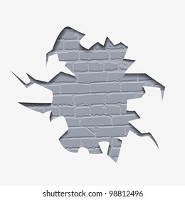 through a hole in a wall it is visible bricks - vector illustration
