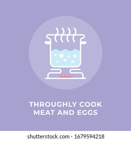 Throughly cook meat and eggs. Coronavirus COVID-19 Vector Illustration. EPS 10