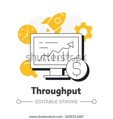 Throughput flat outline concept icon. Actual performance and efficiency control system. Capacity management metric. Modern line illustration with yellow glyphs. Conceptual visual. Easy to edit