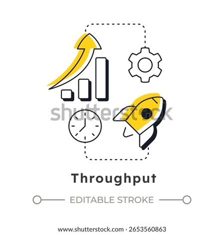 Throughput modern linear concept icon. Actual performance and efficiency in company. Capacity management metric. Flat outline elements connected with dotted lines. Creative visual. Easy to edit