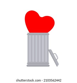 Throw away love. Heart in trash can. Throw Feelings in Trash