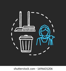 Throw away trash chalk RGB color concept icon. Housework and cleanliness. Cleaning house. Put garbage in bin. Housekeeping work idea. Vector isolated chalkboard illustration on black background