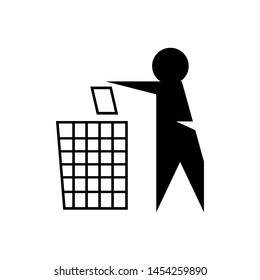Throw away trash sign. Man throwing trash in the trash
