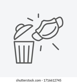 Throw away used mask icon line symbol. Isolated vector illustration of icon sign concept for your web site mobile app logo UI design. - Shutterstock ID 1716612745