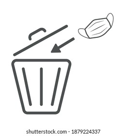 Throw away used mask icon line symbol. Isolated vector illustration of icon sign concept for your web site mobile app logo UI design.