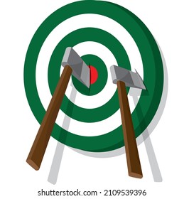 Throw Axe In Wood Target, Good For Axe Club Logo Design.