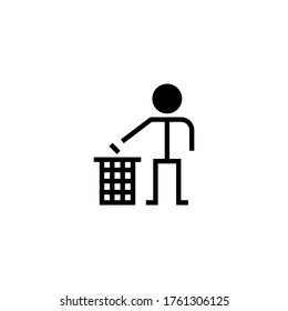 Throw to the bin vector icon in black flat glyph, filled style isolated on white background