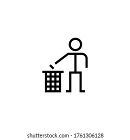 Throw to the bin vector icon in black line style icon, style isolated on white background