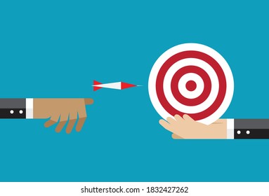 Throw darts to the target, Vector illustration in flat style
