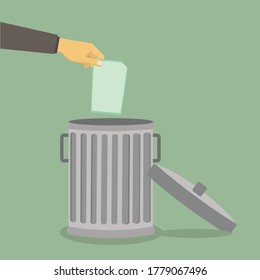 Throw empty containers in the trash flat design vector illustration