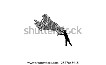 throw fishing net, black isolated silhouette 