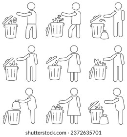 Throw garbage into the bin. Bins icon on white background.