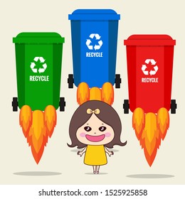 Jogue lixo no lugar. ECOLOGICAMENTE CORRETO. Conceito ecológico. Ilustração vetorial.
