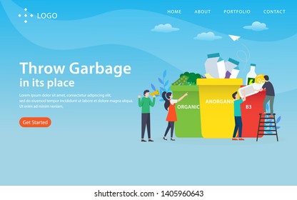 throw garbage in place, website template, vector layered, easy to edit and customize, illustration concept