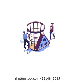 throw garbage in the recycling bin flat style isometric illustration vector design