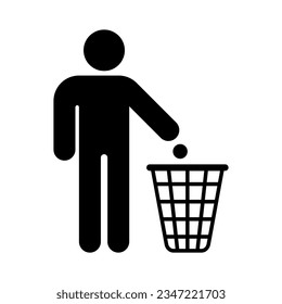 Throw Garbage Waste In Dustbin Symbol Isolated Vector Icon Illustration